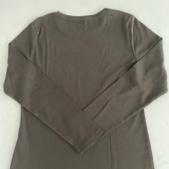 Ann Taylor Casual Pull On Lg Slv Crew Neck 100% Cotton Top Chocolate Brown Sz L - Picture 6 of 9